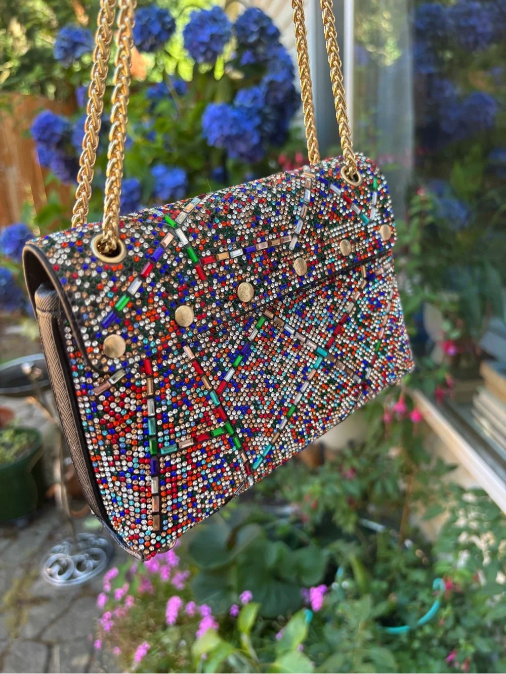 Rainbow Rhinestone Embellished Crossbody Shoulder Bag Party Holiday Event